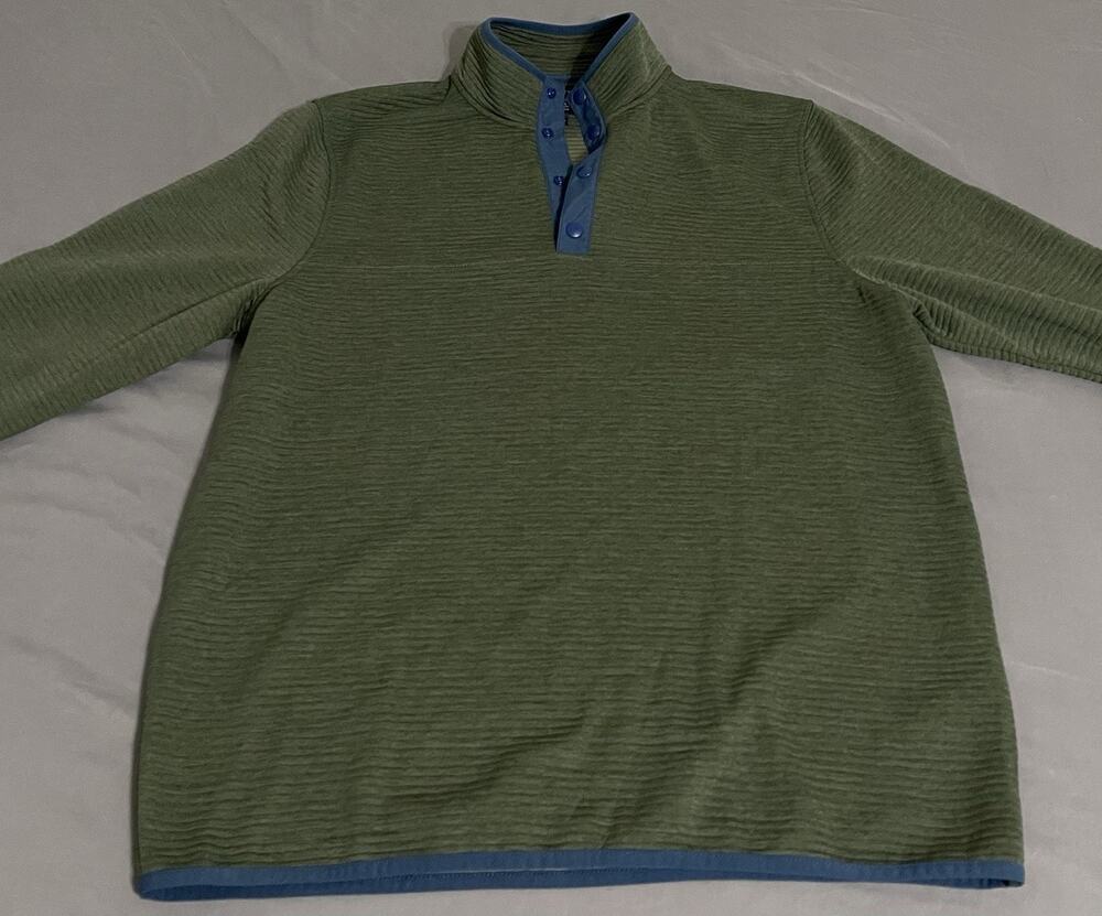 J.Crew Factory Men’s Large Quilted Knit Pullover Green Blue Trim BB725 HO22
